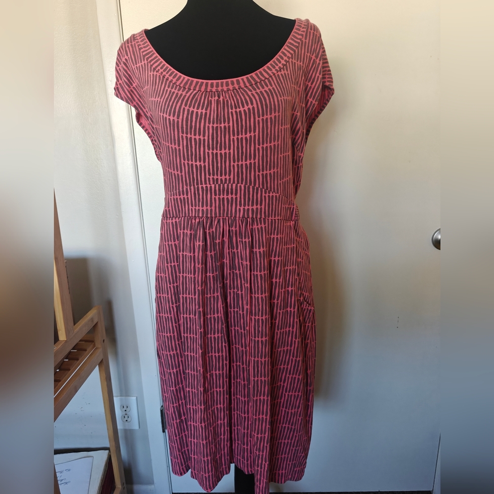 Boden Margot Casual Day Pink Brown Stripe Jersey Dress US 12R Daydress EUC